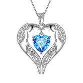 Women Love Heart Wings Necklace March Birthstone Pendant Aquamarine Girls Jewelry Birthday Gifts 925 Sterling Silver - Aurora Tears Jewelry
